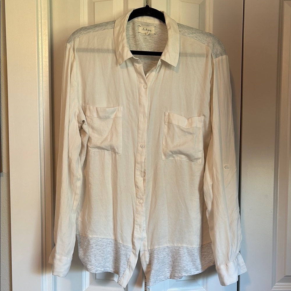 Stylish Cream and Gray Button-Up Shirt